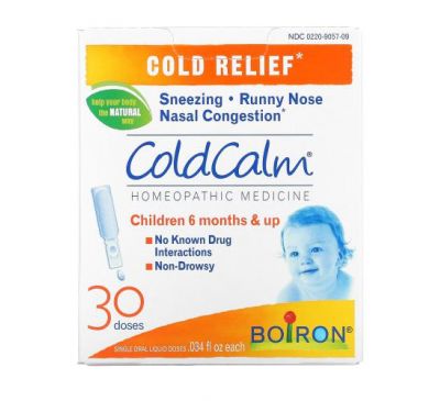 Boiron, ColdCalm, засіб від застуди, для малюків від 6 місяців, 30 доз рідини для перорального застосування, 10 мл (0,34 рідк. унції) кожна
