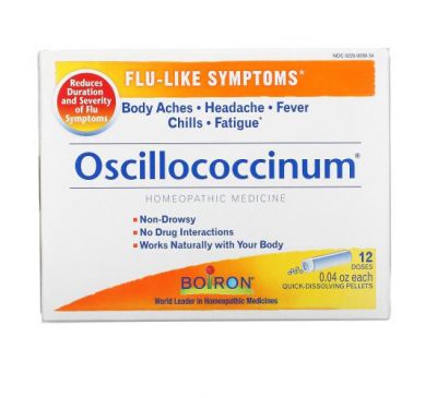 Boiron, Oscillococcinum, средство для облегчения симптомов гриппа, 12 быстрорастворимых гранул по 1,13 г (0,04 унции)