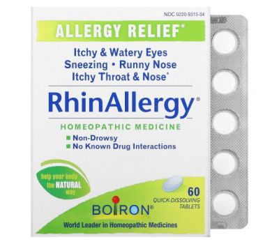 Boiron, RhinAllergy, Allergy Relief, 60 Quick-Dissolving Tablets