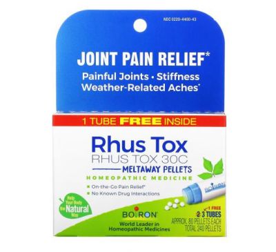 Boiron, Rhus Tox, Joint Pain Relief, Meltaway Pellets, 30C, 3 Tubes, 80 Pellets Each