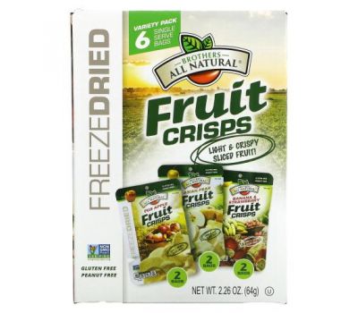 Brothers-All-Natural, Fruit Crisps, Variety Pack, 6 Single Serve Bags, 2.26 oz (64 g)