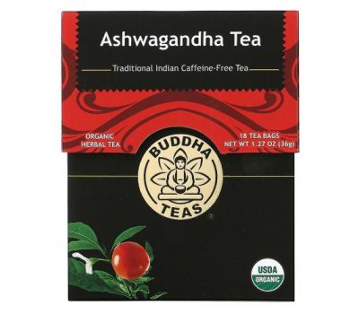 Buddha Teas, Органический травяной чай, ашваганда, 18 чайных пакетиков, 36 г (1,27 унции)