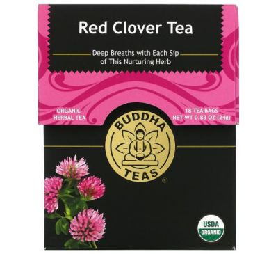 Buddha Teas, Organic Herbal Tea, красный клевер, 18 чайных пакетиков, 24 г (0,83 унции)