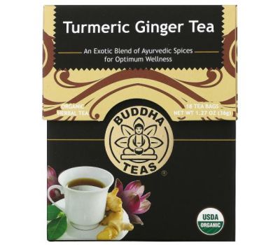 Buddha Teas, Organic Herbal Tea, Tumeric Ginger, 18 Tea Bags, 1.27 oz (36 g)