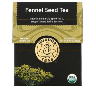 Buddha Teas, Organic Herbal Tea, семена фенхеля, 18 чайных пакетиков, 27 г (0,95 унции)
