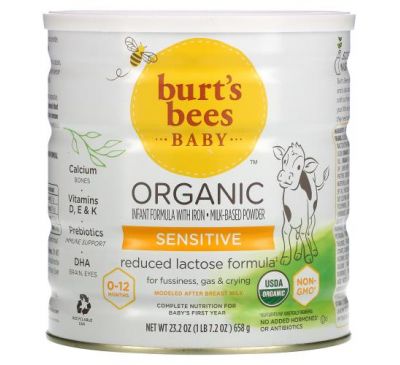 Burt's Bees, Baby, органічна дитяча суміш із залізом, чутлива, 0-12 місяців, 23,2 унції (658 г)