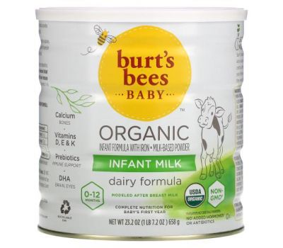 Burt's Bees, Baby, органическая смесь для младенцев с железом, детское молоко, 0–12 месяцев, 658 г (23,2 унции)
