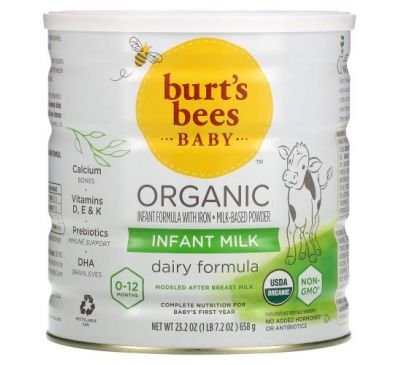 Burt's Bees, Baby, органічна дитяча суміш із залізом, дитяче молоко, 0-12 місяців, 23,2 унції (658 г)