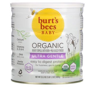 Burt's Bees, Baby, органічна дитяча суміш із залізом, надзвичайно ніжна, 0-12 місяців, 23,2 унції (658 г)