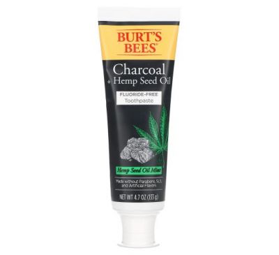 Burt's Bees, Charcoal + Hemp Seed Oil, зубная паста без фтора, масло из семян конопли и мяты, 133 г (4,7 унции)