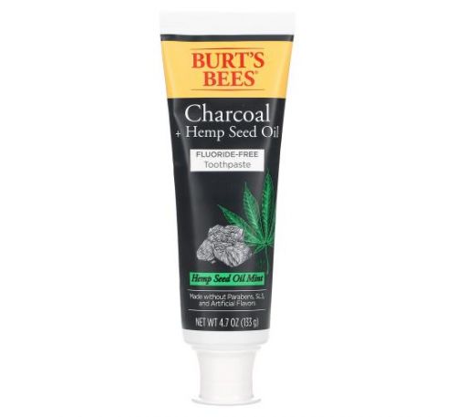 Burt's Bees, Charcoal + Hemp Seed Oil, Fluoride-Free Toothpaste, Hemp Seed Oil Mint, 4.7 oz (133 g)