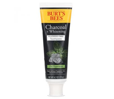 Burt's Bees, Fluoride-Free Toothpaste, Charcoal + Whitening, Zen Peppermint, 4.7 oz (133 g)