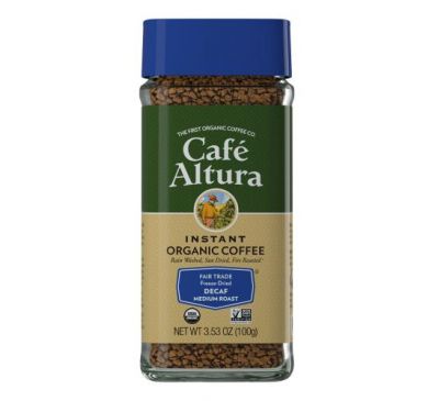 Cafe Altura, Instant Organic Coffee, Medium Roast, Freeze-Dried, Decaf, 3.53 oz (100 g)
