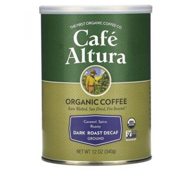 Cafe Altura, Органический кофе, темная обжарка без кофеина, молотый, 340 г (12 унций)