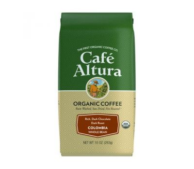 Cafe Altura, органический кофе, Колумбия, цельные зерна, темная обжарка, 283 г (10 унций)