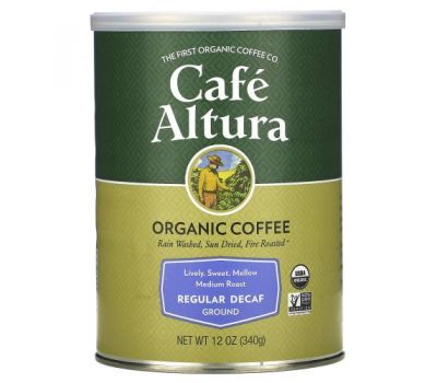Cafe Altura, органічна кава, без кофеїну, мелена, середнє обсмажування, 340 г (12 унцій)