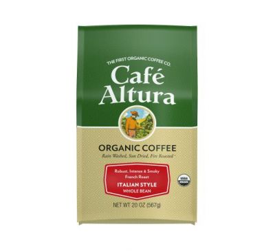 Cafe Altura, органічна кава, по-італійському, цілі зерна, французьке обсмажування, 567 г (20 унцій)