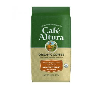 Cafe Altura, органічна кава, суміш для сніданку, цілі зерна, середнє обсмажування, 283 г (10 унцій)
