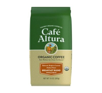 Cafe Altura, органічна кава, суміш для сніданку, цілі зерна, середнє обсмажування, 283 г (10 унцій)