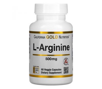 California Gold Nutrition, AjiPure, L-аргинин, 500 мг, 60 растительных капсул