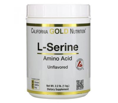 California Gold Nutrition, AjiPure, L-серин, порошок з нейтральним смаком, 1 кг (2,2 фунти)