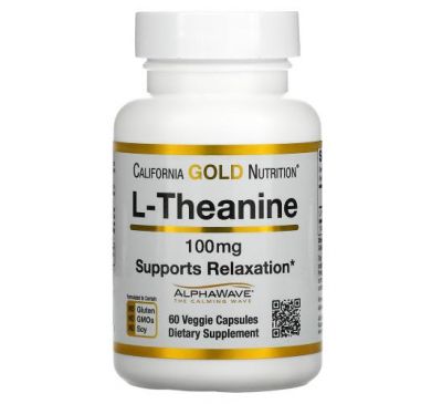 California Gold Nutrition, AlphaWave, L-теанін для підтримки розслаблення та спокійної зосередженості, 100 мг, 60 вегетаріанських капсул