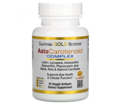 California Gold Nutrition, AstaCarotenoid, комплекс із лютеїном, лікопіном і астаксантином, 30 рослинних капсул