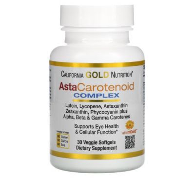 California Gold Nutrition, AstaCarotenoid, комплекс із лютеїном, лікопіном і астаксантином, 30 рослинних капсул