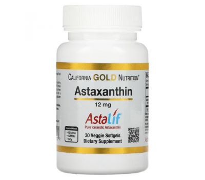 California Gold Nutrition, AstaLif, чистий ісландський астаксантин, 12 мг, 30 вегетаріанських капсул
