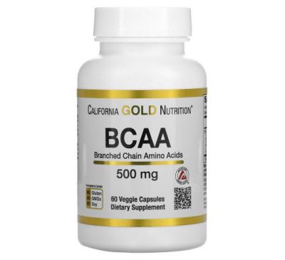 California Gold Nutrition, BCAA, амінокислоти з розгалуженими ланцюгами AjiPure®, 500 мг, 60 рослинних капсул