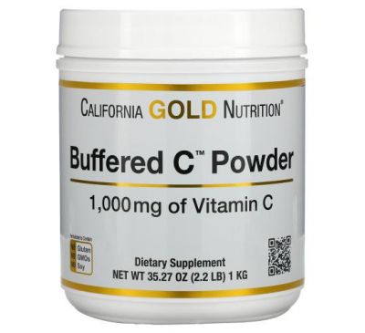 California Gold Nutrition, Buffered Gold C, некислий буферізований вітамін C у вигляді порошку, аскорбат натрію, 1000 мг, 1 кг (2,2 фунти)