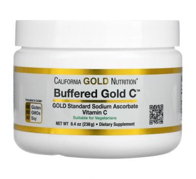 California Gold Nutrition, Buffered Gold C, некислий буферізований вітамін C у вигляді порошку, аскорбат натрію, 238 г (8,40 унції)