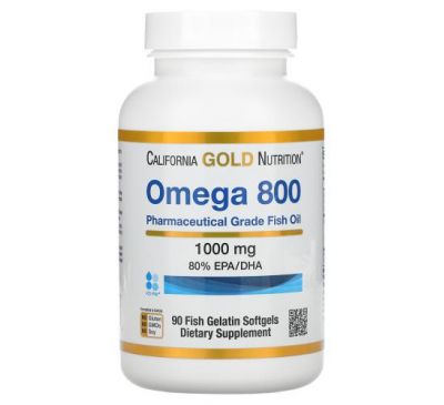 California Gold Nutrition, California Gold Nutrition, омега-800, риб’ячий жир фармацевтичного ступеня чистоти, 80 % ЕПК/ДГК, форма тригліцеридів, 1000 мг, 90 капсул із риб’ячого желатину