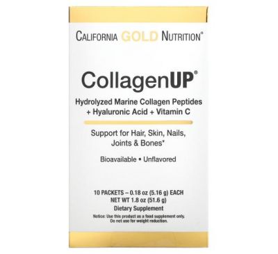 California Gold Nutrition, CollagenUp, без добавок, 10 пакетиков, 5,16 г (0,18 унции) каждый