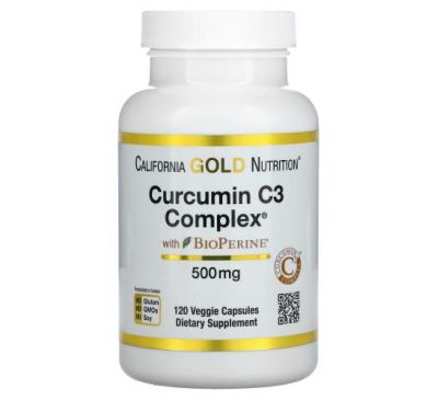 California Gold Nutrition, Curcumin C3 Complex з екстрактом BioPerine, 500 мг, 120 рослинних капсул
