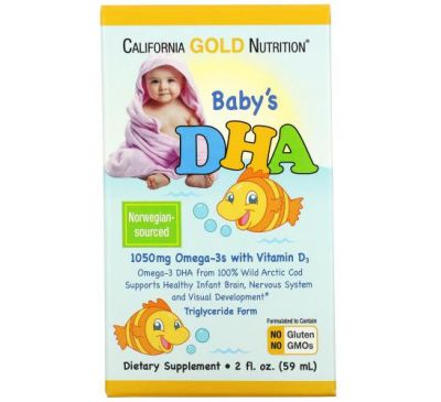 California Gold Nutrition, ДГК для дітей, омега-3 жирні кислоти з вітаміном D3, 1050 мг, 50 мл (2 рідк. унції)