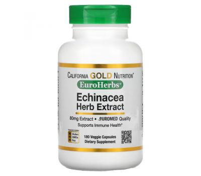 California Gold Nutrition, EuroHerbs, екстракт ехінацеї, 80 мг, 180 рослинних капсул