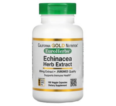 California Gold Nutrition, EuroHerbs, екстракт ехінацеї, 80 мг, 180 рослинних капсул
