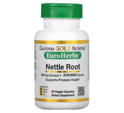 California Gold Nutrition, EuroHerbs, екстракт кореня кропиви, 250 мг, 60 рослинних капсул