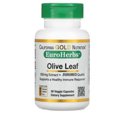 California Gold Nutrition, EuroHerbs, екстракт листя маслини, європейська якість, 500 мг, 60 рослинних капсул