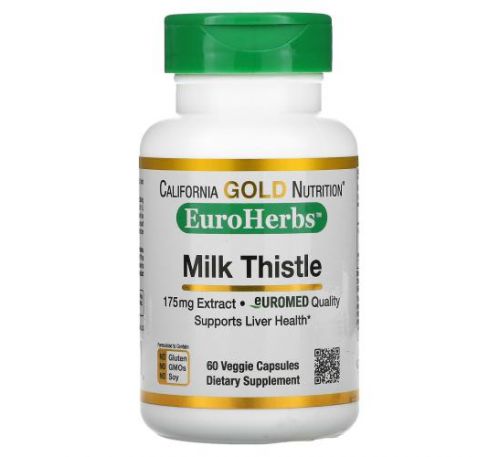 California Gold Nutrition, EuroHerbs, екстракт розторопші, європейська якість, 175 мг, 60 вегетаріанських капсул