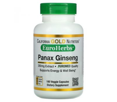 California Gold Nutrition, EuroHerbs, екстракт женьшеню, 250 мг, 180 веганських капсул