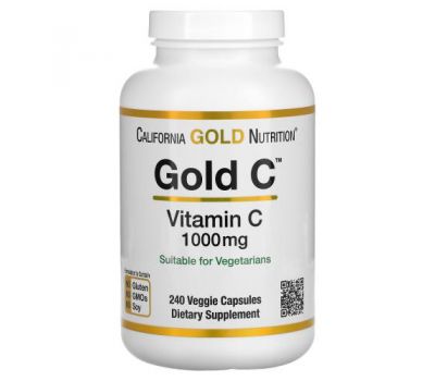 California Gold Nutrition, Gold C, вітамін С, 1000 мг, 240 рослинних капсул