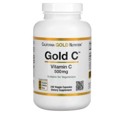 California Gold Nutrition, Gold C, вітамін С, 500 мг, 240 вегетаріанських капсул