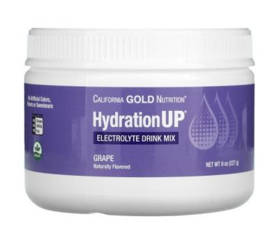 California Gold Nutrition, HydrationUP, порошок для приготовления электролитического напитка, виноград, 227 г (8 унций)