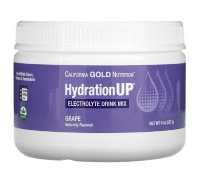 California Gold Nutrition, HydrationUP, порошкова суміш для приготування напою з електролітами, виноград, 227 г (8 унцій)
