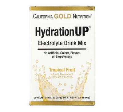 California Gold Nutrition, HydrationUP, суміш для напоїв з електролітами, тропічні фрукти, 20 пакетиків по 4,8 г (0,17 унції)