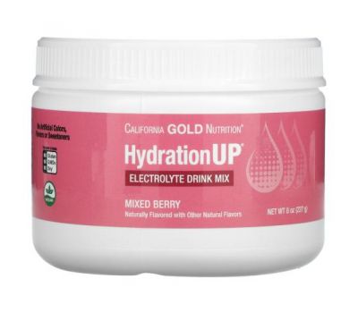 California Gold Nutrition, HydrationUP, суміш для приготування напою у вигляді порошку з електролітами, ягідне асорті, 227 г (8 унцій)
