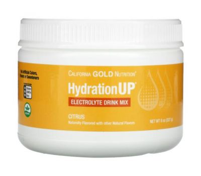 California Gold Nutrition, HydrationUP, порошок для приготовления электролитического напитка, со вкусом цитруса, 227 г (8 унций)