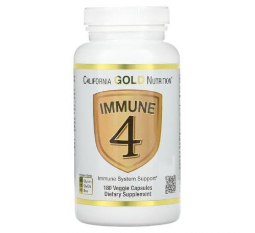 California Gold Nutrition, Immune 4, засіб для зміцнення імунітету, 180 вегетаріанських капсул